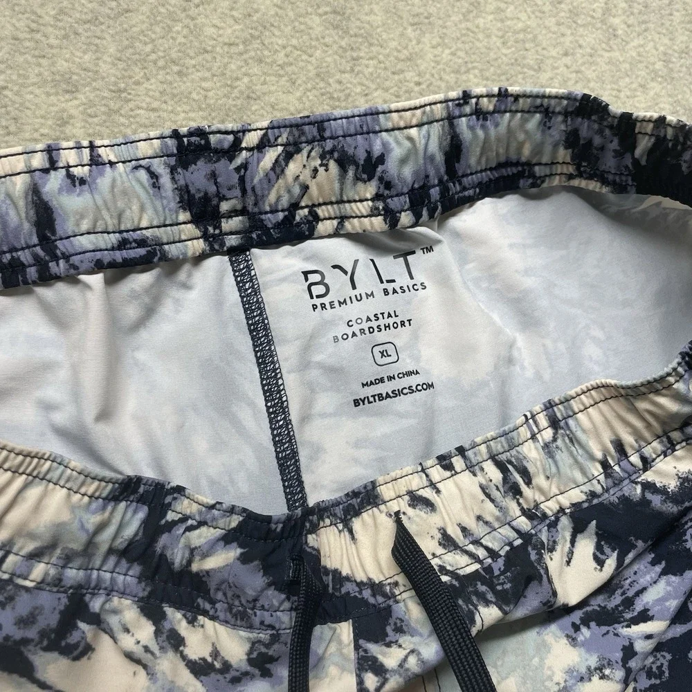 BYLT Premium Basics Men's Coastal Board Shorts Blue Tie Dye Swim Trunks Size XL